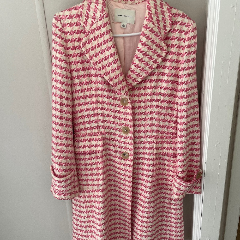 Pink Houndstooth Banana Republic Pea Coat